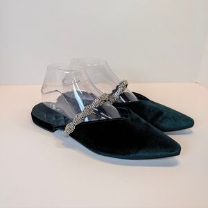 Birdies The Swan Bracelet Emerald Green Velvet Slip-On Mules Size 9